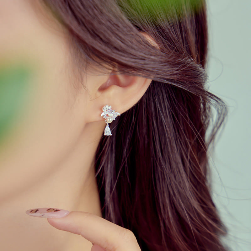 Nimara Ritual Hetian Jade 925 Sterling Silver Cubic Zirconia Pearl Abundance Earrings