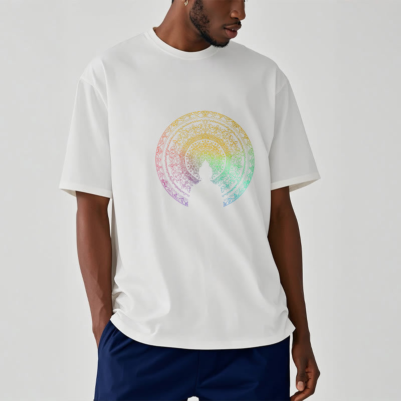 Nimara Ritual Colorful Gradient Mandala Buddha Cotton Tee T-shirt