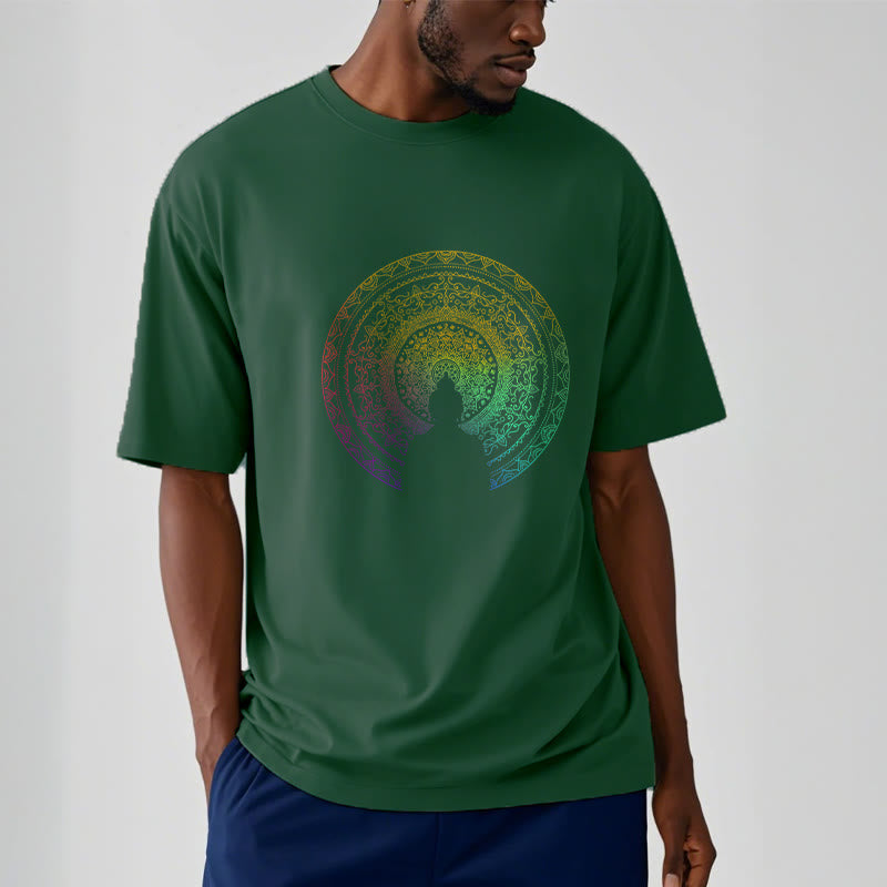 Nimara Ritual Colorful Gradient Mandala Buddha Cotton Tee T-shirt
