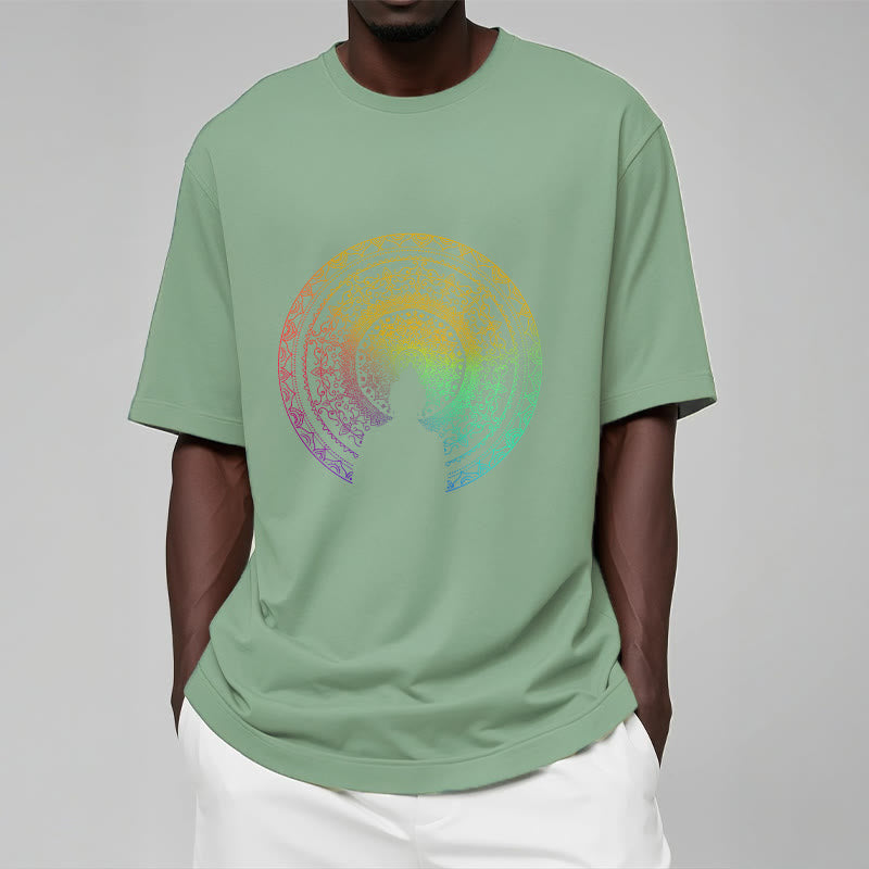 Nimara Ritual Colorful Gradient Mandala Buddha Cotton Tee T-shirt