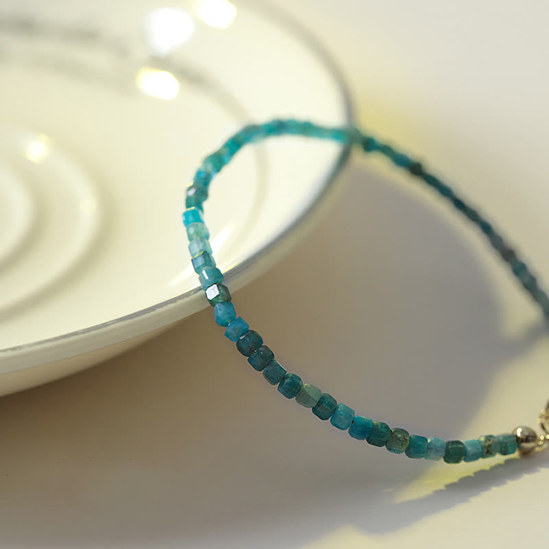 Nimara Ritual 2.5mm Apatite Ultra-thin Beads 14k Gold Plated Copper Heart Motivation Bracelet