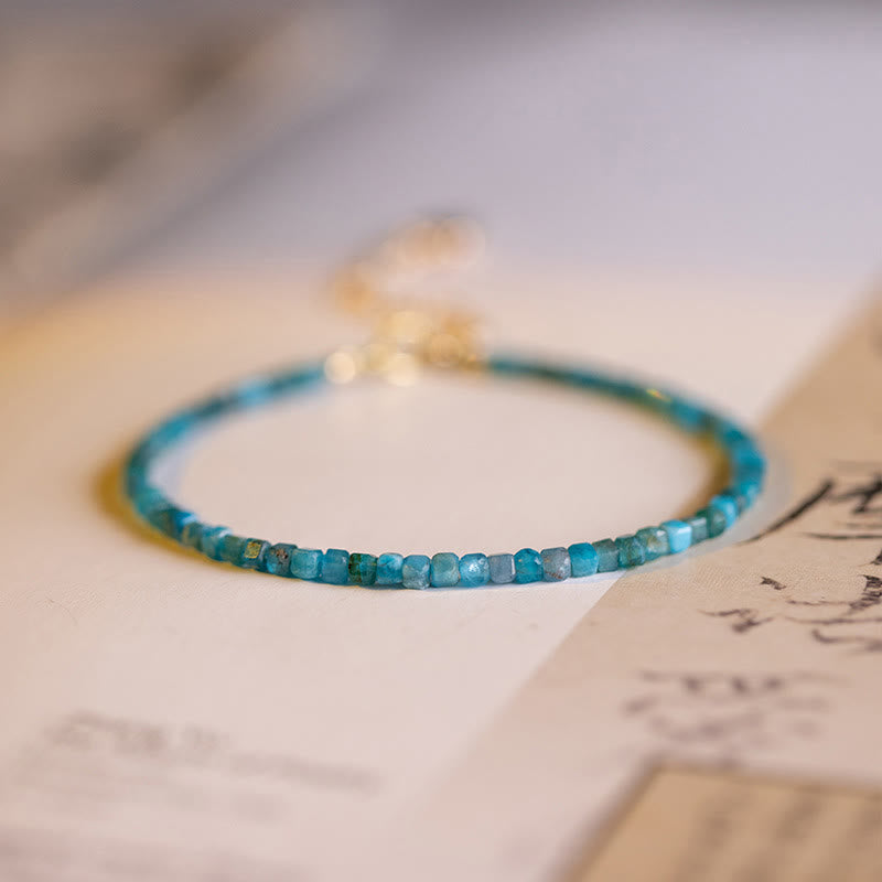 Nimara Ritual 2.5mm Apatite Ultra-thin Beads 14k Gold Plated Copper Heart Motivation Bracelet