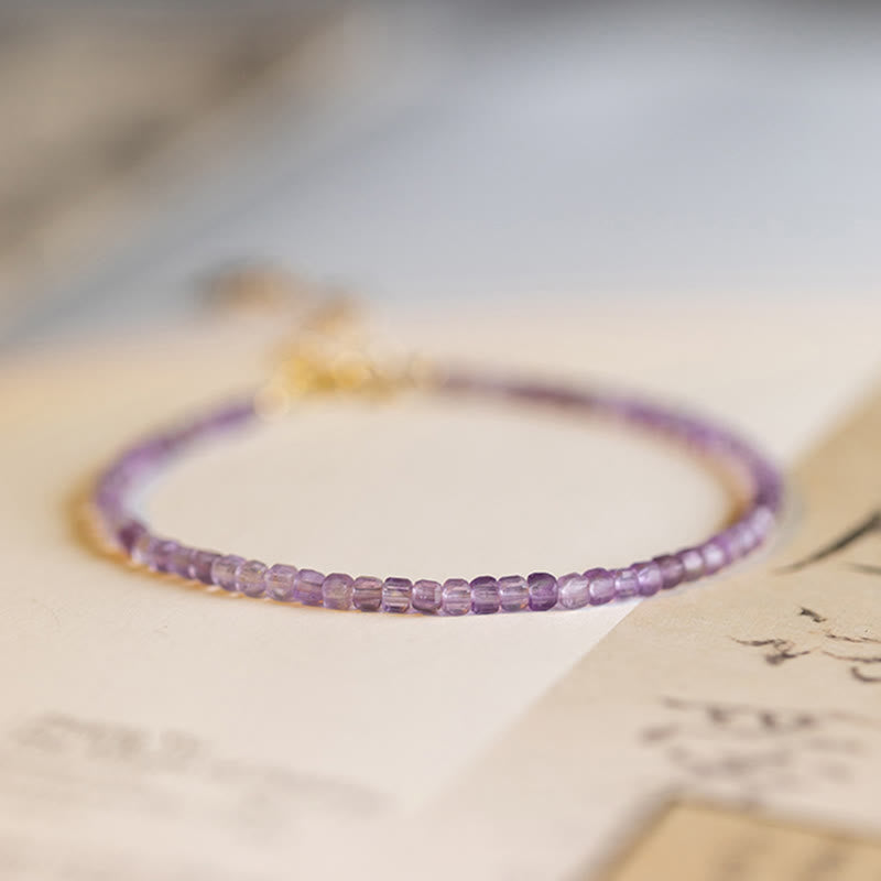 Nimara Ritual 2.5mm Natural Amethyst Ultra-thin Beads 14k Gold Plated Copper Inner Peace Bracelet