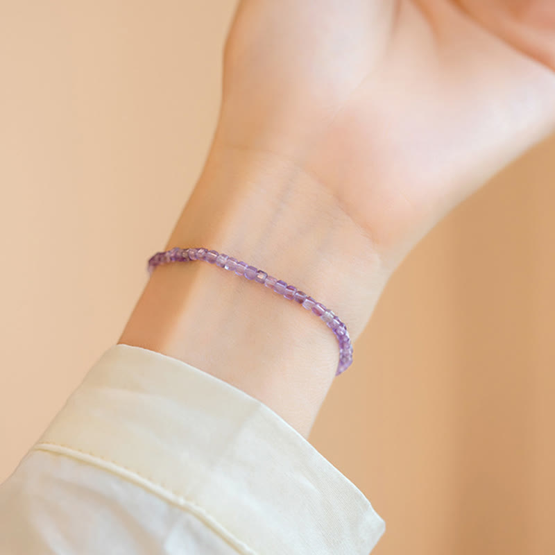 Nimara Ritual 2.5mm Natural Amethyst Ultra-thin Beads 14k Gold Plated Copper Inner Peace Bracelet