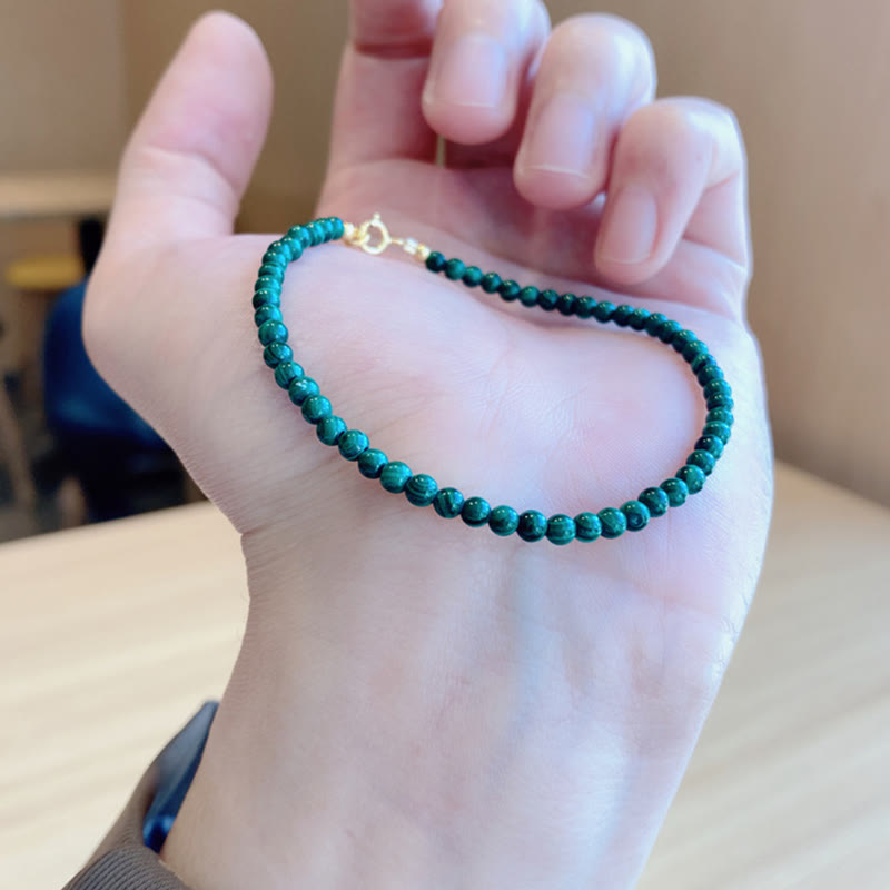 Nimara Ritual 4mm Natural Malachite Beads 14k Gold Plated Copper Anti-anxiety Bracelet