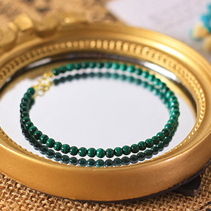 Nimara Ritual 4mm Natural Malachite Beads 14k Gold Plated Copper Anti-anxiety Bracelet