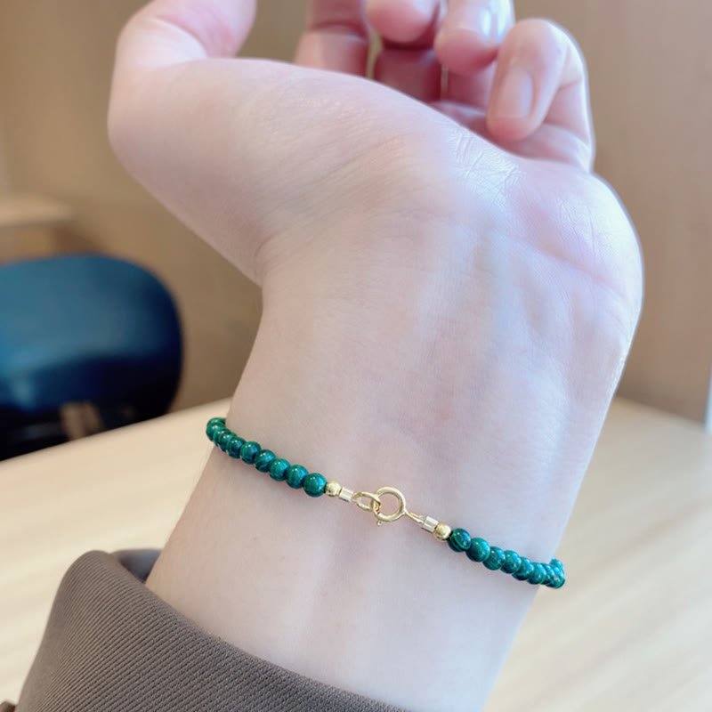 Nimara Ritual 4mm Natural Malachite Beads 14k Gold Plated Copper Anti-anxiety Bracelet