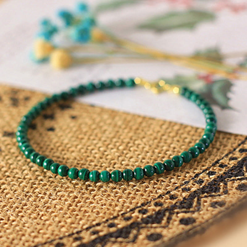 Nimara Ritual 4mm Natural Malachite Beads 14k Gold Plated Copper Anti-anxiety Bracelet