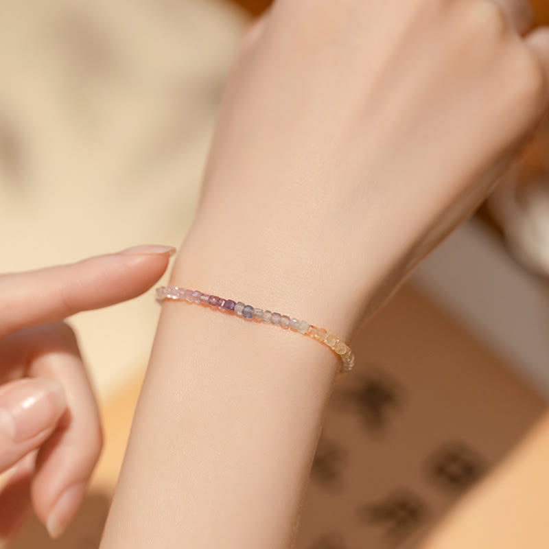 Nimara Ritual 2.5mm Fluorite Ultra-thin Beads 14k Gold Plated Copper Heart Power Bracelet