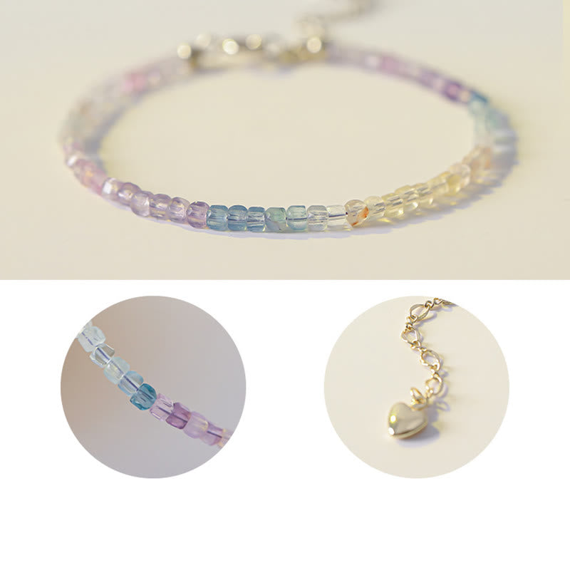 Nimara Ritual 2.5mm Fluorite Ultra-thin Beads 14k Gold Plated Copper Heart Power Bracelet