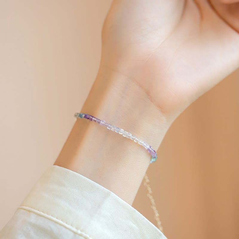 Nimara Ritual 2.5mm Fluorite Ultra-thin Beads 14k Gold Plated Copper Heart Power Bracelet