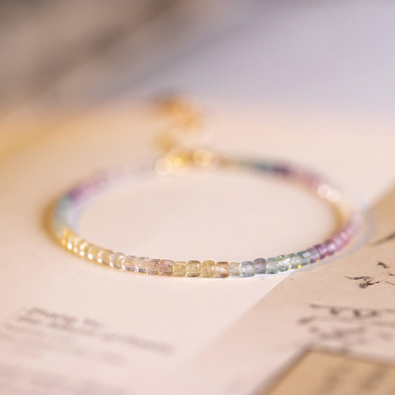 Nimara Ritual 2.5mm Fluorite Ultra-thin Beads 14k Gold Plated Copper Heart Power Bracelet