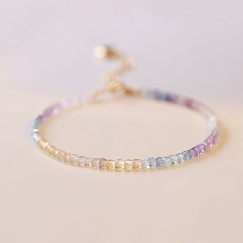 Nimara Ritual 2.5mm Fluorite Ultra-thin Beads 14k Gold Plated Copper Heart Power Bracelet