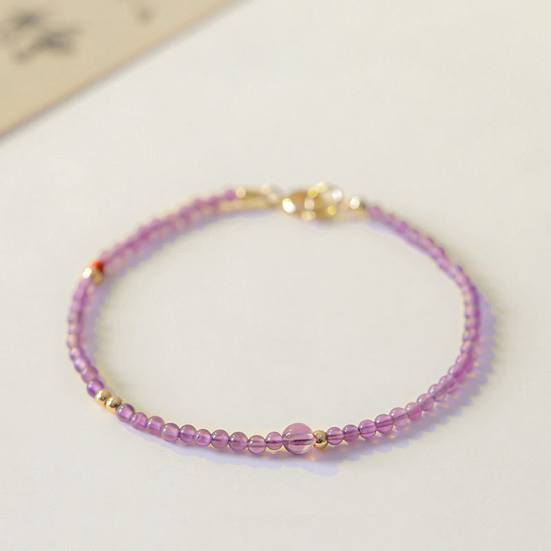 Nimara Ritual 2mm Ultra-Thin Beads Natural Amethyst 14k Gold Plated Copper Inner Peace Meditation Bracelet
