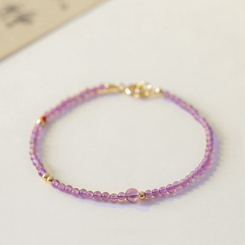 Nimara Ritual 2mm Ultra-Thin Beads Natural Amethyst 14k Gold Plated Copper Inner Peace Meditation Bracelet