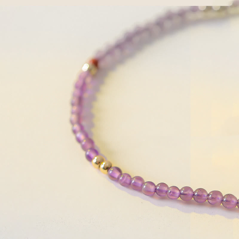 Nimara Ritual 2mm Ultra-Thin Beads Natural Amethyst 14k Gold Plated Copper Inner Peace Meditation Bracelet