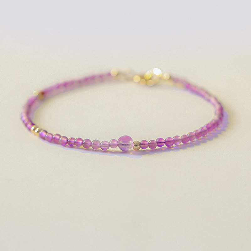 Nimara Ritual 2mm Ultra-Thin Beads Natural Amethyst 14k Gold Plated Copper Inner Peace Meditation Bracelet