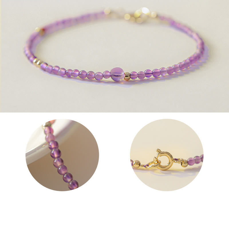 Nimara Ritual 2mm Ultra-Thin Beads Natural Amethyst 14k Gold Plated Copper Inner Peace Meditation Bracelet