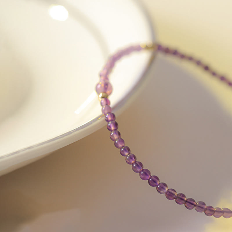 Nimara Ritual 2mm Ultra-Thin Beads Natural Amethyst 14k Gold Plated Copper Inner Peace Meditation Bracelet