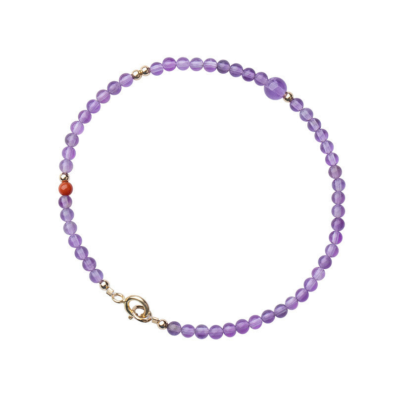 Nimara Ritual 2mm Ultra-Thin Beads Natural Amethyst 14k Gold Plated Copper Inner Peace Meditation Bracelet