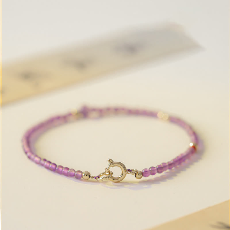 Nimara Ritual 2mm Ultra-Thin Beads Natural Amethyst 14k Gold Plated Copper Inner Peace Meditation Bracelet