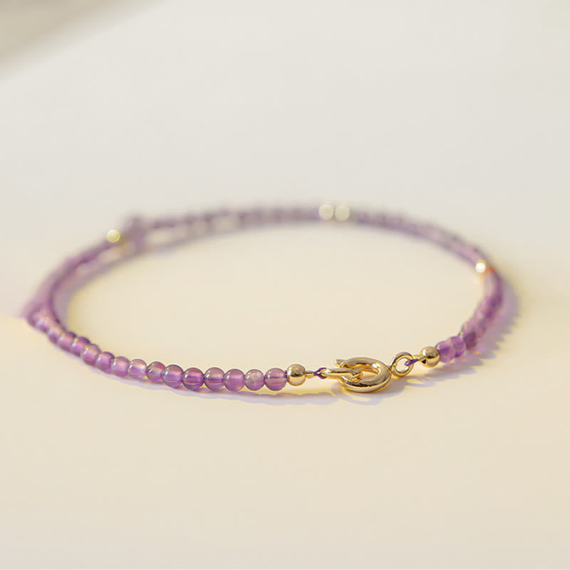 Nimara Ritual 2mm Ultra-Thin Beads Natural Amethyst 14k Gold Plated Copper Inner Peace Meditation Bracelet
