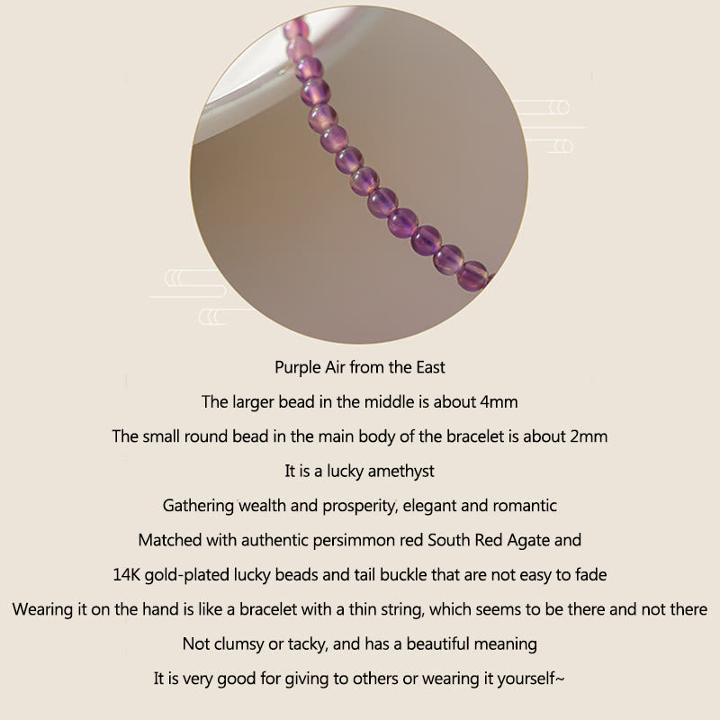 Nimara Ritual 2mm Ultra-Thin Beads Natural Amethyst 14k Gold Plated Copper Inner Peace Meditation Bracelet