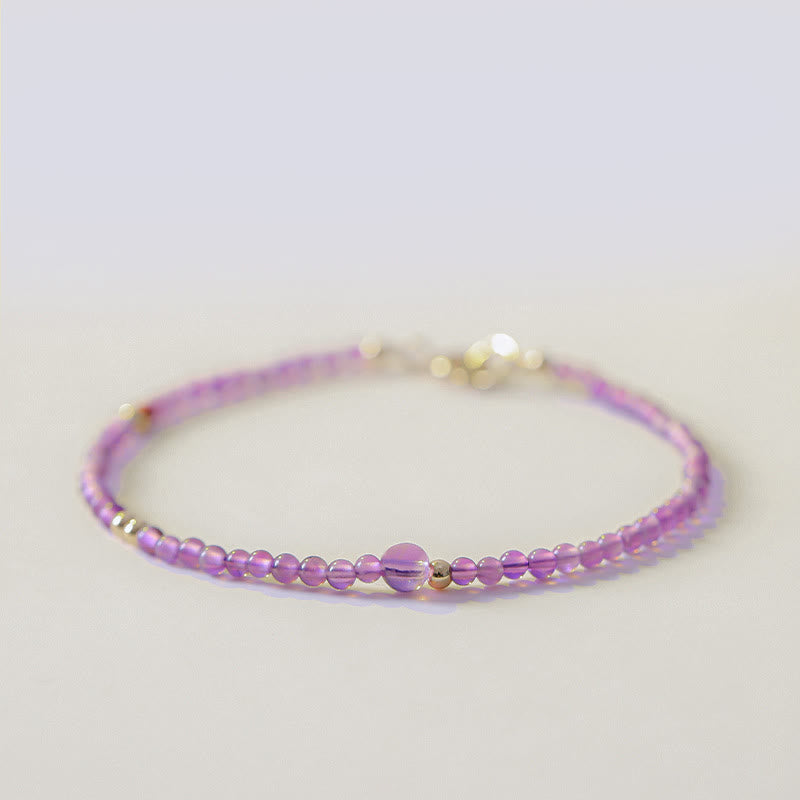 Nimara Ritual 2mm Ultra-Thin Beads Natural Amethyst 14k Gold Plated Copper Inner Peace Meditation Bracelet
