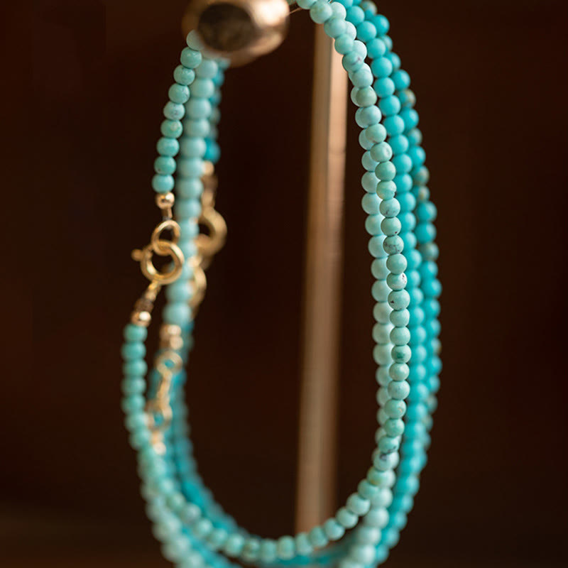 Nimara Ritual 2mm Turquoise Ultra-thin Beads 14k Gold Plated Copper Wisdom Bracelet