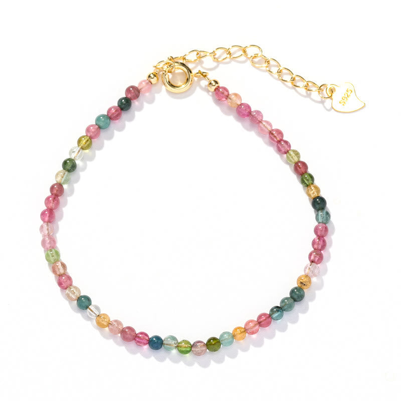 Nimara Ritual 2mm Multicolor Tourmaline Ultra-thin Beads 14k Gold Plated Copper Wisdom Bracelet
