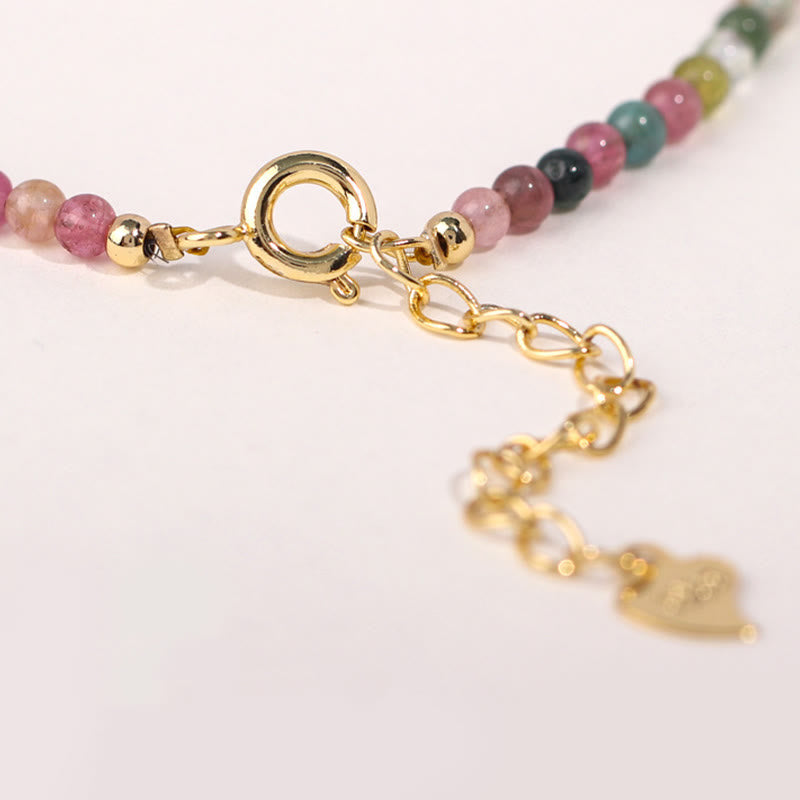 Nimara Ritual 2mm Multicolor Tourmaline Ultra-thin Beads 14k Gold Plated Copper Wisdom Bracelet