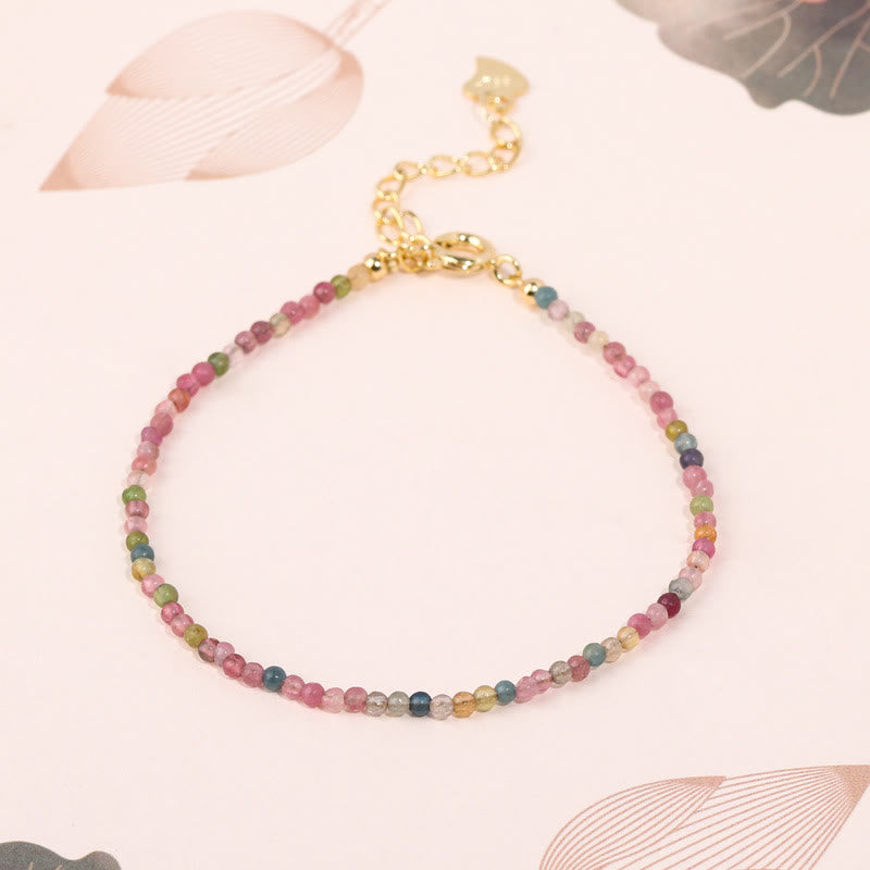 Nimara Ritual 2mm Multicolor Tourmaline Ultra-thin Beads 14k Gold Plated Copper Wisdom Bracelet