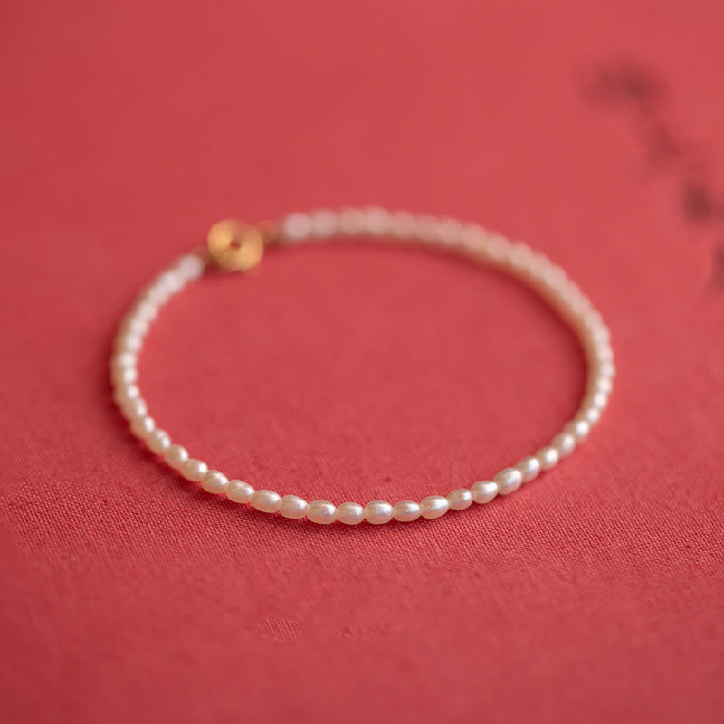 Nimara Ritual 2mm Natural Pearl Ultra-thin Beads 14k Gold Plated Copper Wisdom Bracelet