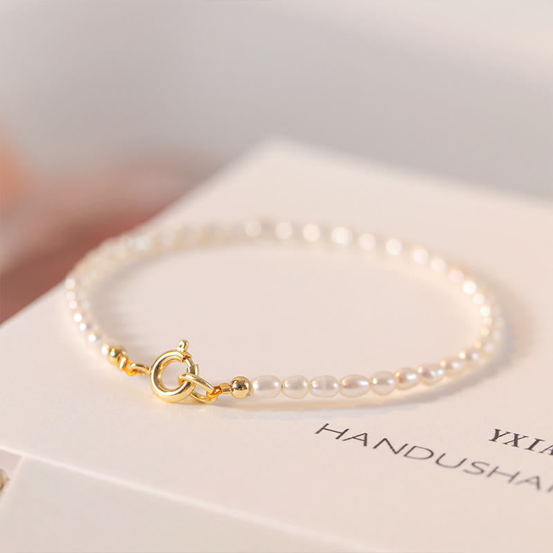 Nimara Ritual 2mm Natural Pearl Ultra-thin Beads 14k Gold Plated Copper Wisdom Bracelet