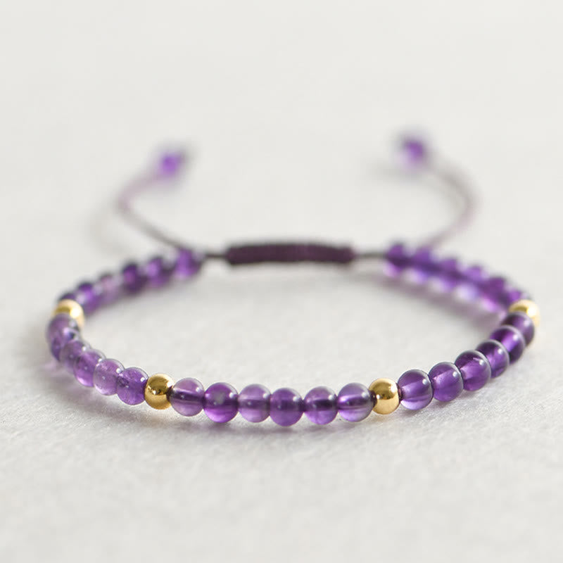 Nimara Ritual 4mm Handmade Natural Amethyst 14k Gold Plated Copper Beads Braided String Relieves Stress Bracelet