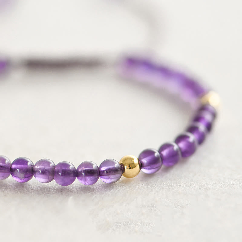 Nimara Ritual 4mm Handmade Natural Amethyst 14k Gold Plated Copper Beads Braided String Relieves Stress Bracelet