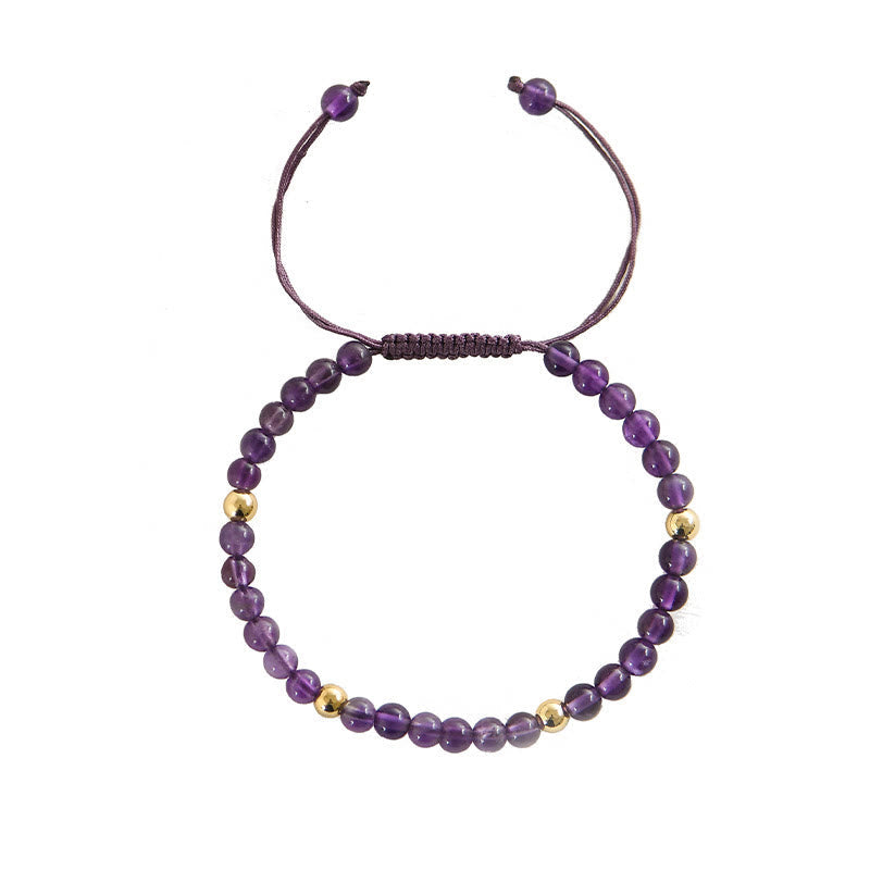 Nimara Ritual 4mm Handmade Natural Amethyst 14k Gold Plated Copper Beads Braided String Relieves Stress Bracelet