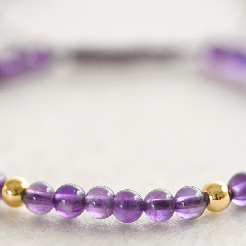 Nimara Ritual 4mm Handmade Natural Amethyst 14k Gold Plated Copper Beads Braided String Relieves Stress Bracelet
