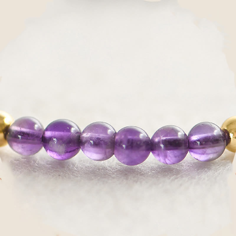 Nimara Ritual 4mm Handmade Natural Amethyst 14k Gold Plated Copper Beads Braided String Relieves Stress Bracelet