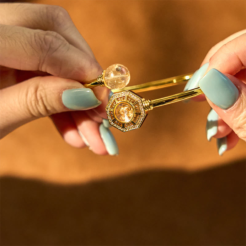 Nimara Ritual Rutilated Quartz Copper Brass Rotatable Windmill Feng Sheng Shui Qi Courage Bracelet Bangle