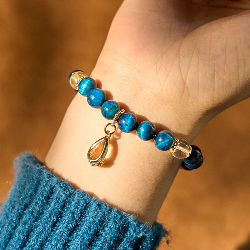 Nimara Ritual Blue Tiger Eye White Crystal Water Drop Strength Bracelet