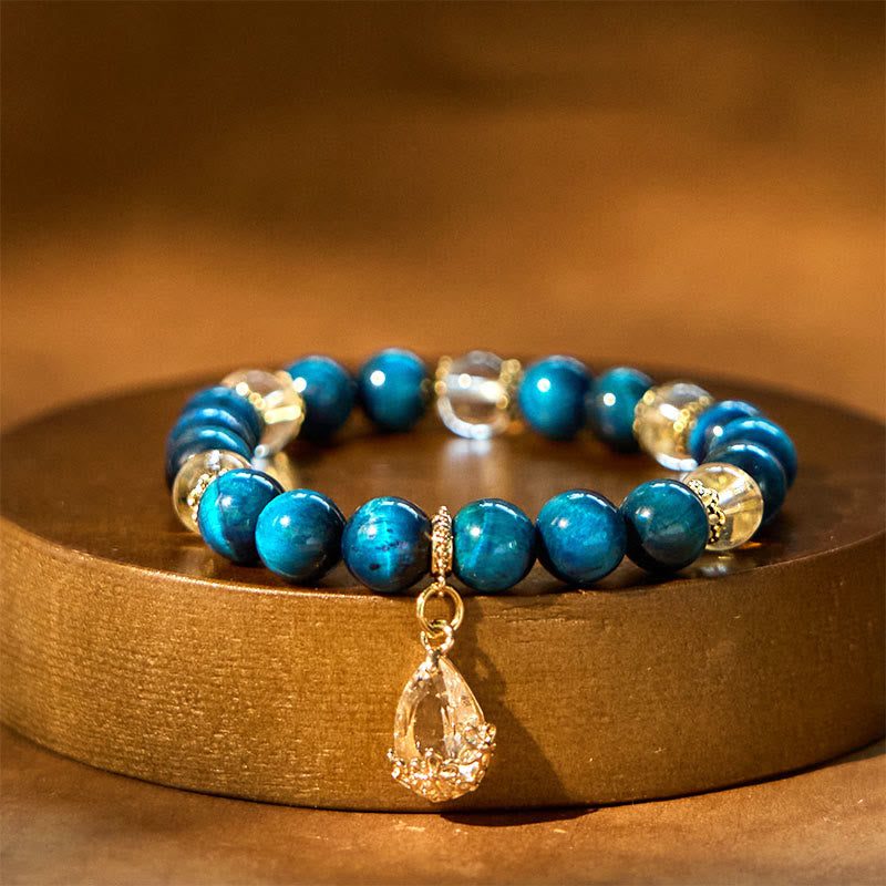 Nimara Ritual Blue Tiger Eye White Crystal Water Drop Strength Bracelet