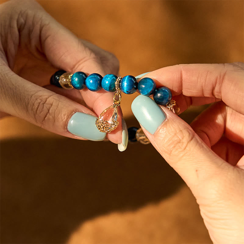 Nimara Ritual Blue Tiger Eye White Crystal Water Drop Strength Bracelet