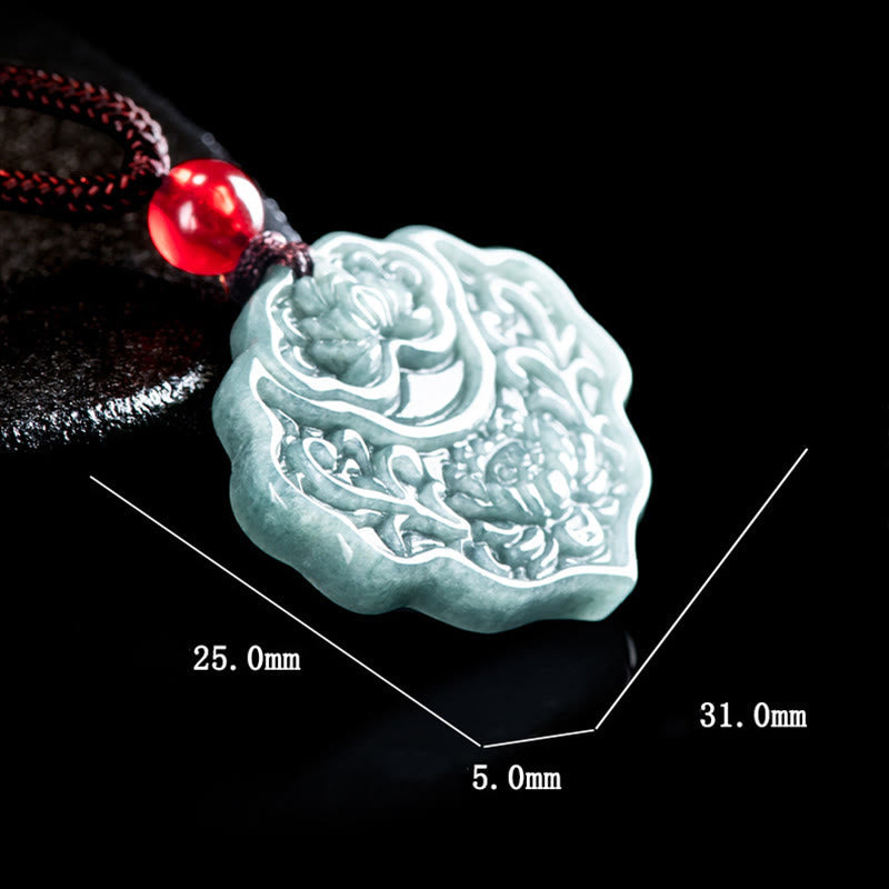 Nimara Ritual Lotus Pattern Carved Jade Abundance Prosperity Necklace Rope Pendant