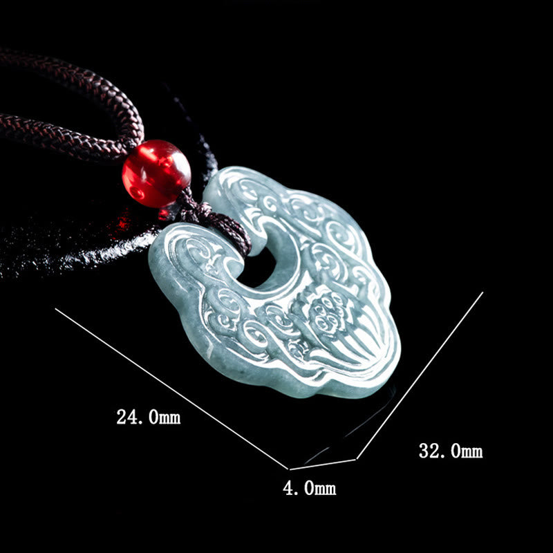 Nimara Ritual Lotus Carved Jade Ruyi Abundance Prosperity Abundance Necklace Pendant