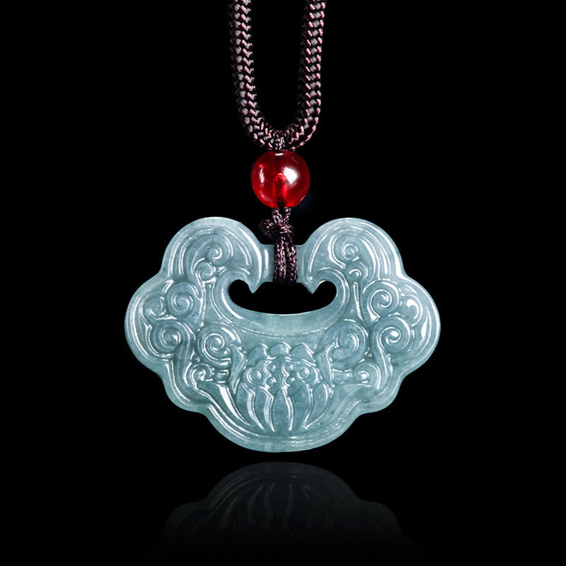 Nimara Ritual Lotus Carved Jade Ruyi Abundance Prosperity Abundance Necklace Pendant