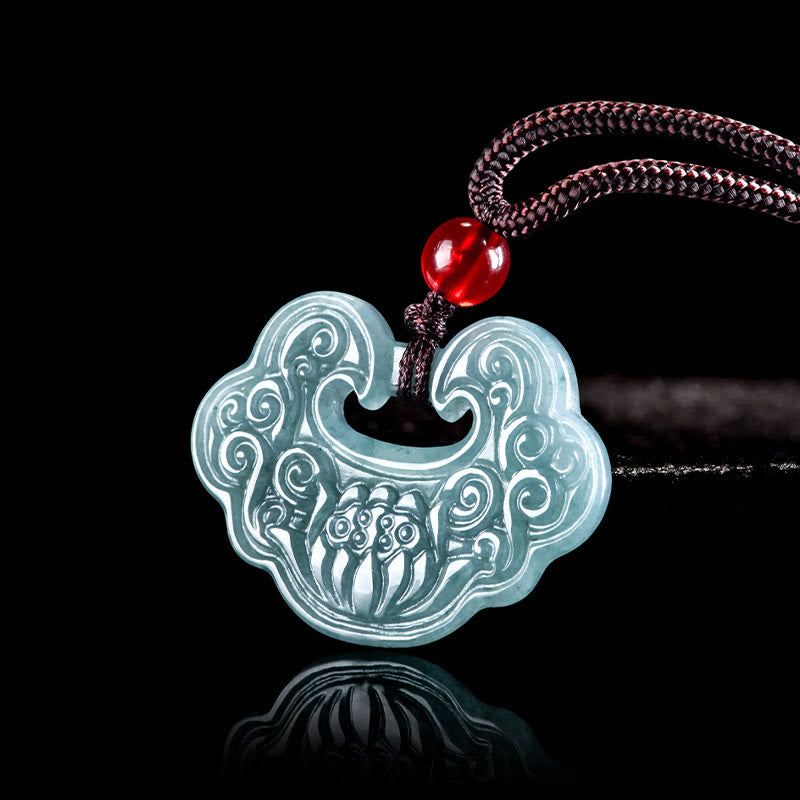 Nimara Ritual Lotus Carved Jade Ruyi Abundance Prosperity Abundance Necklace Pendant