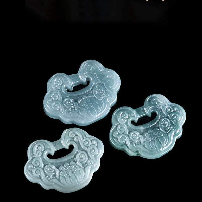Nimara Ritual Lotus Carved Jade Ruyi Abundance Prosperity Abundance Necklace Pendant