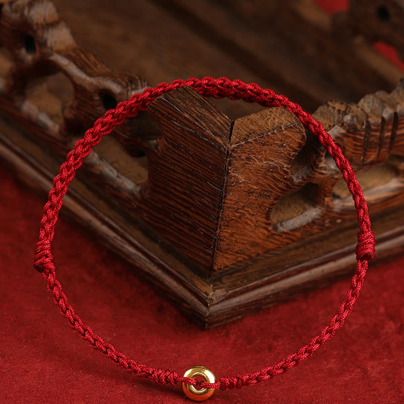 Nimara Ritual 999 Gold Small Peace Buckle Red String Protection Luck Braided Bracelet Anklet