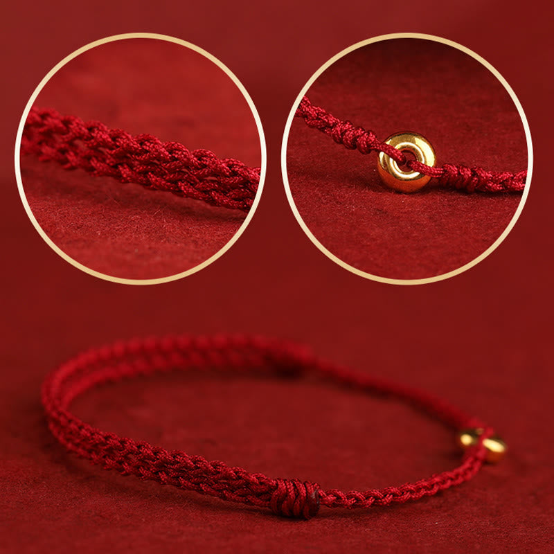 Nimara Ritual 999 Gold Small Peace Buckle Red String Protection Luck Braided Bracelet Anklet